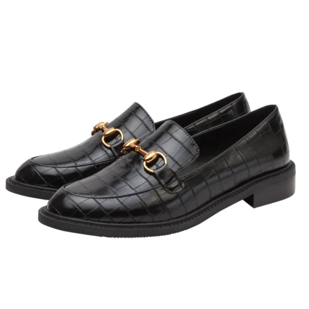 Lisa Vicky Zany Bit Loafers Black Croc Vegan Leather 7.5M NEW SOLD OUT